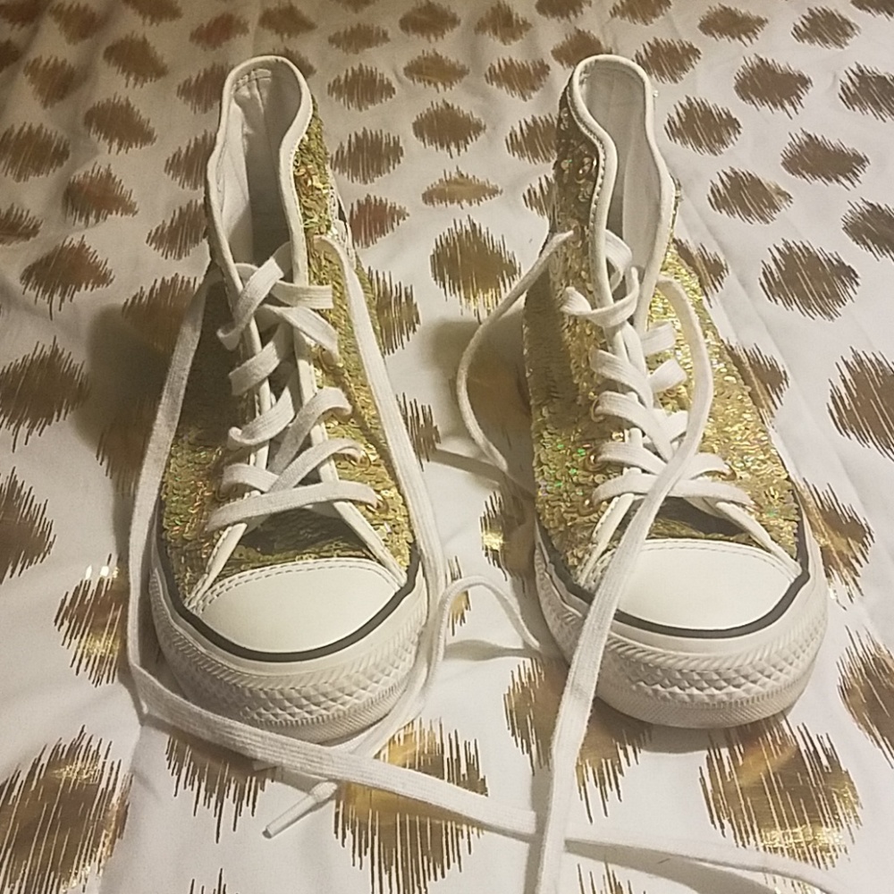 Gold Sequin Converse high tops size 7